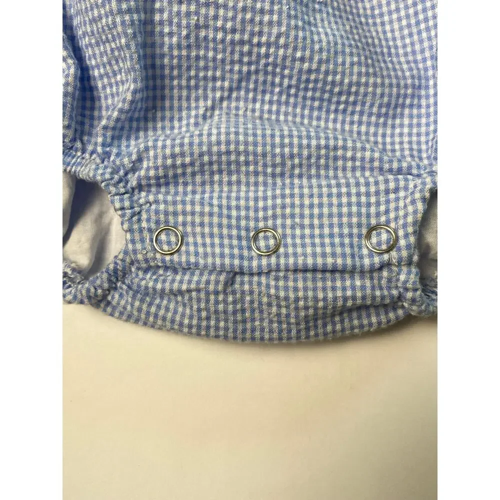 Sticky Fish Easter Egg White Blue Gingham 100% Cotton Romper Infant Size 12M